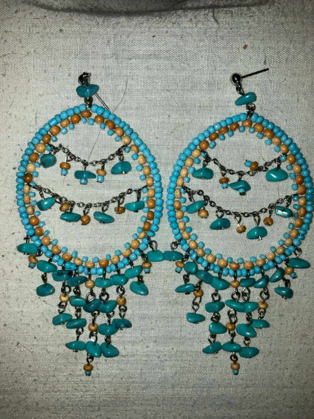 Elegant Golden Bamboo & Turquoise Beaded Unique Lightweight Chandelier Earrings